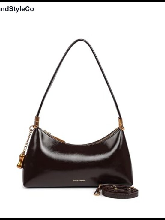 Handbags - Faux Leather Crescent Crossbody Bag Adjustable Strap Zipper